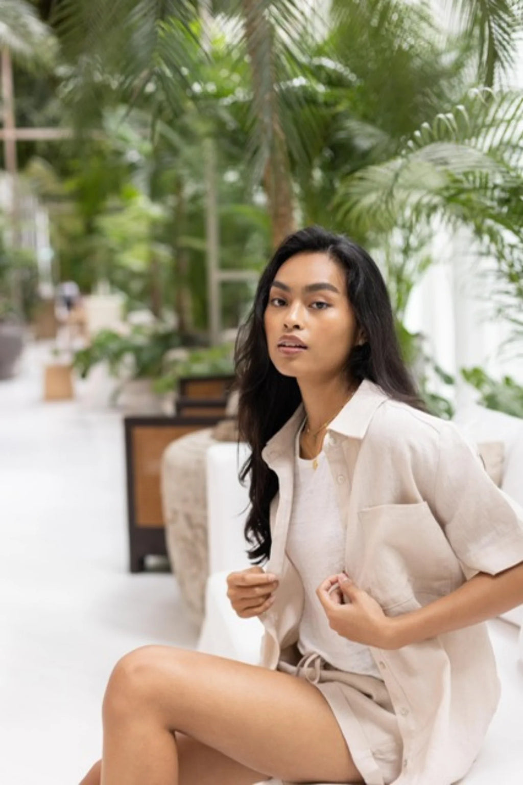 Classic Linen Short Sleeves Shirt in Oat