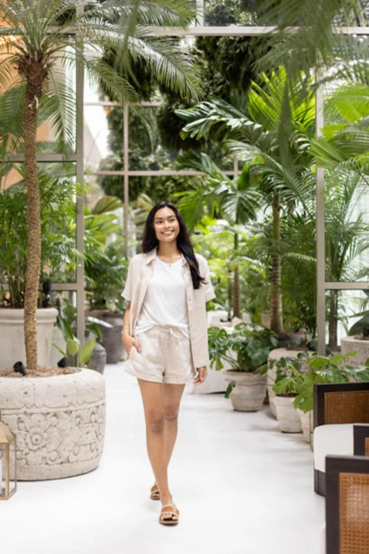 Classic Linen Short Sleeves Shirt in Oat
