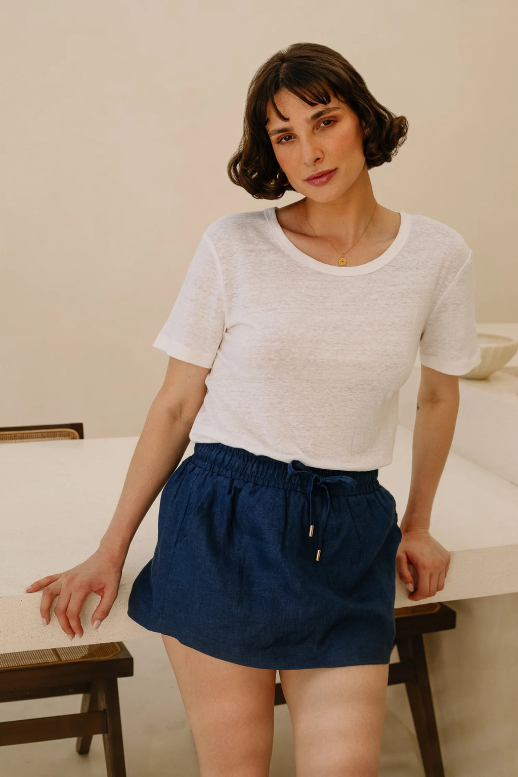 Classic Linen Skort in Navy Blue
