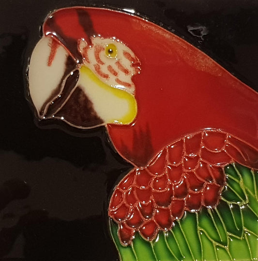 1028 Parrot with White Beak and Red Top 10cm x 10cm Pureland Ceramic Tile