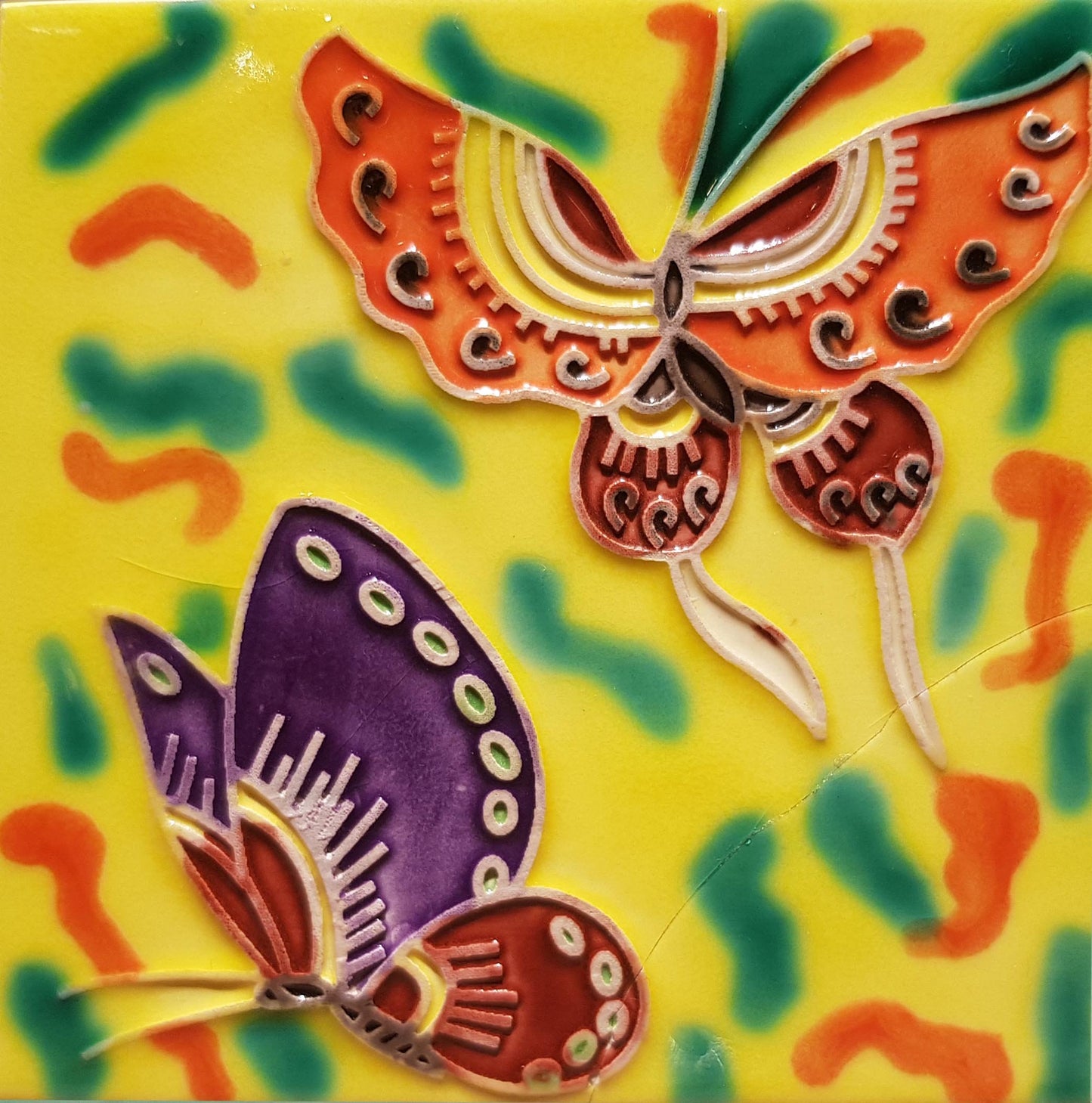 1035 Duo Butterflies with Yellow Base 10cm x 10cm Pureland Ceramic Tile
