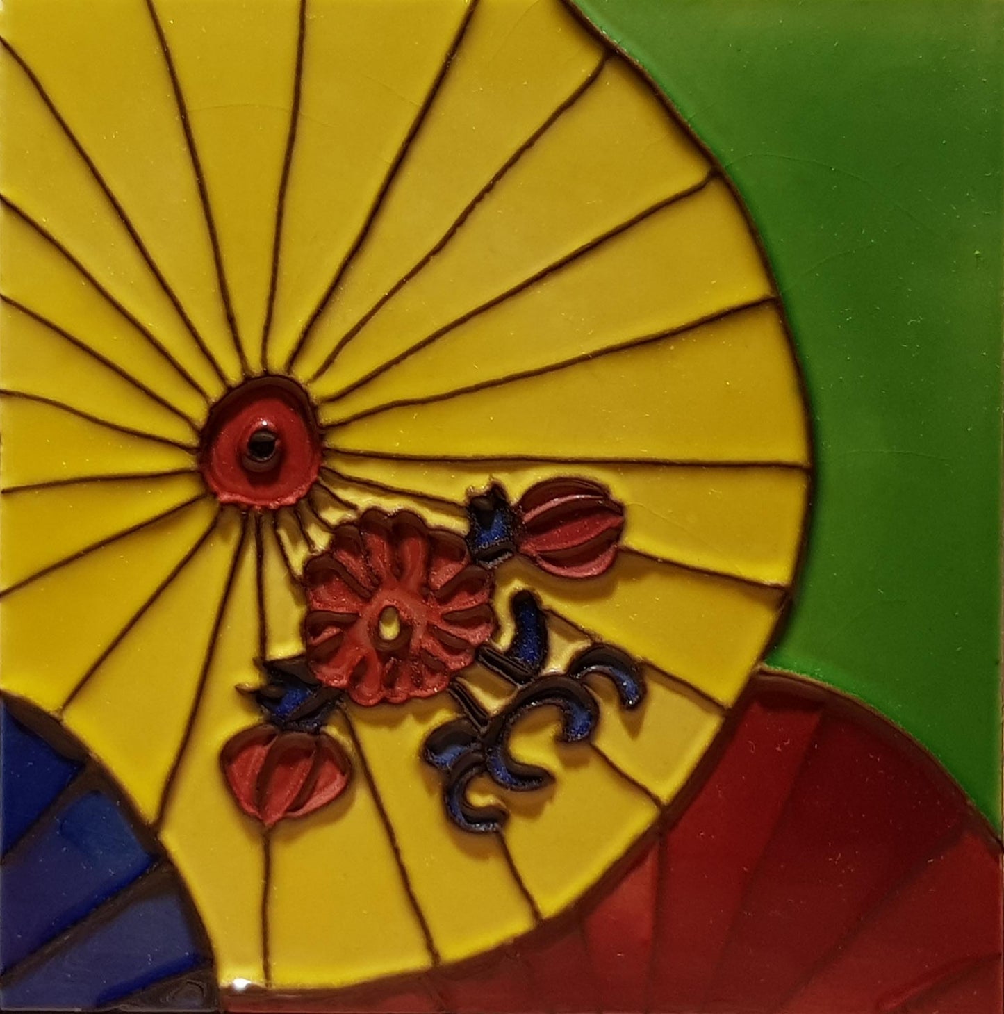 1807 Yellow Umbrella 10cm x 10cm Pureland Ceramic Tile