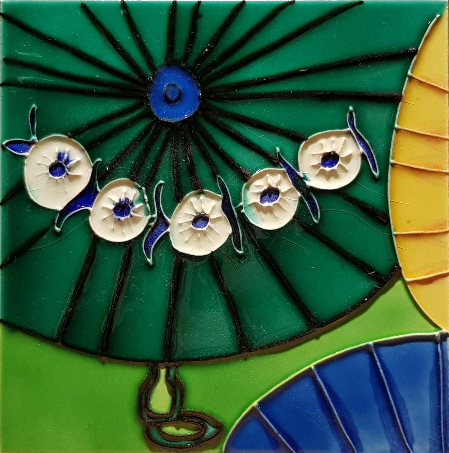 2129 Green Umbrella 20cm x 20cm Pureland Ceramic Tile