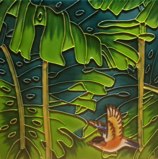2135 Flying Bird - Green 20cm x 20cm Pureland Ceramic Tile