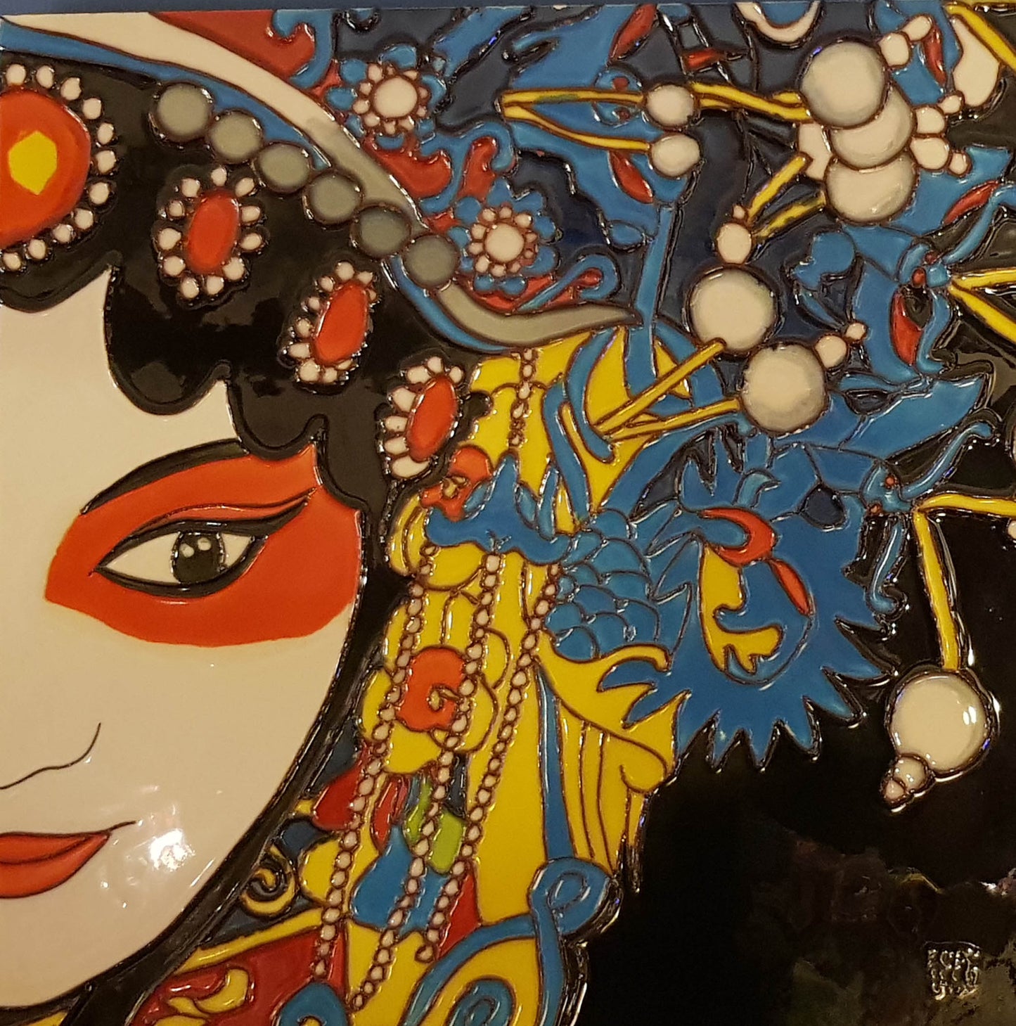 2225 Chinese Opera Headgear 20cm x 20cm Pureland Ceramic Tile