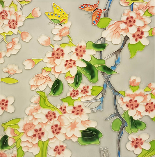 3532 Begonia Flower and Butterfly 30cm x 30cm Pureland Ceramic Tile