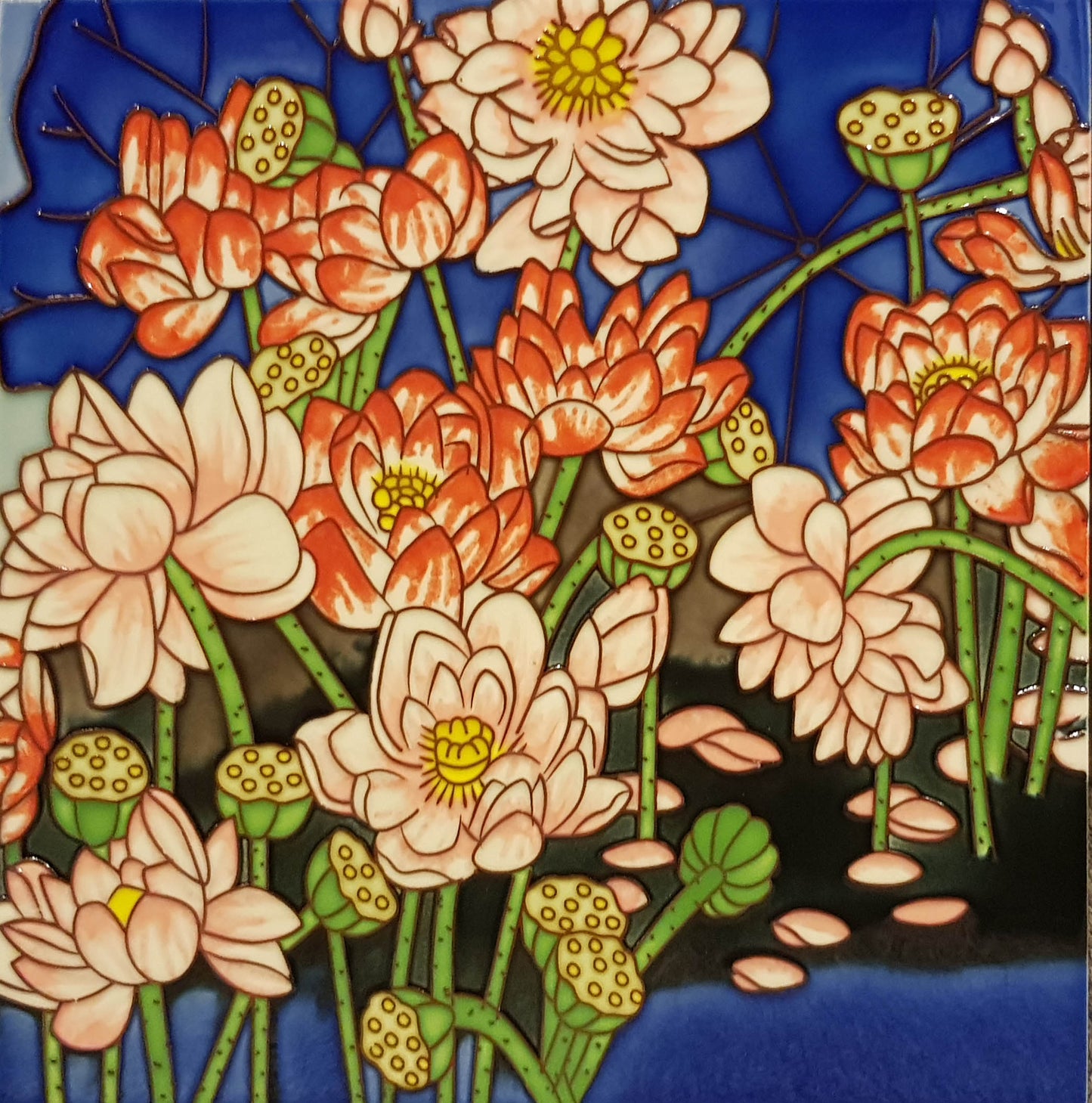 3536 Lotus Pond with Colored Lotus 30cm x 30cm Pureland Ceramic Tile