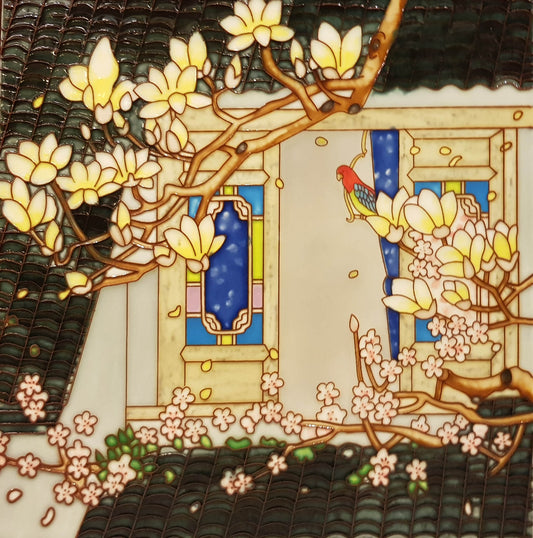 3539 Colored Window with Red Bird 30cm x 30cm Pureland Ceramic Tile