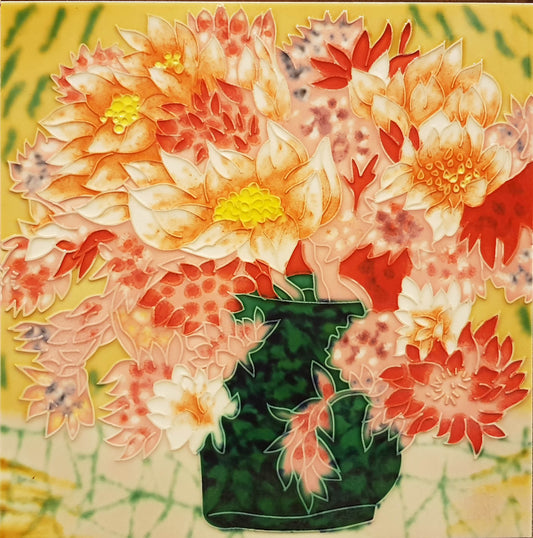 3551 Green Vase with Red Flowers 30cm x 30cm Pureland Ceramic Tile