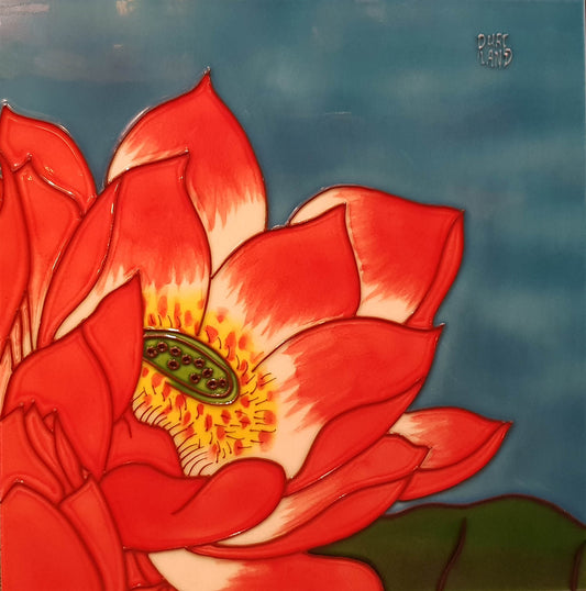 3569 Lotus Flower - Left with Blue Background  30cm x 30cm Pureland Ceramic Tile