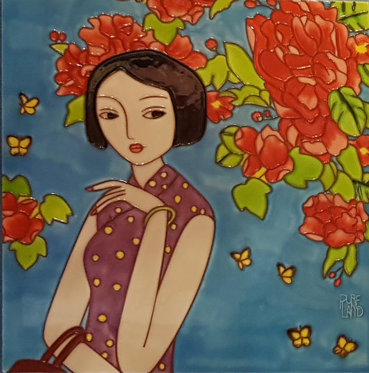 3849 Qipao and Butterflies (Collector's Edition) 30cm x 30cm Pureland Ceramic Tile