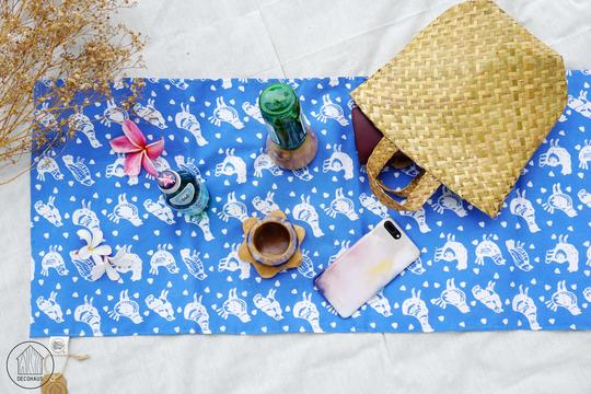 AYAM JAGO Hand-Stamped Batik Table Runner in Sky Blue Colour