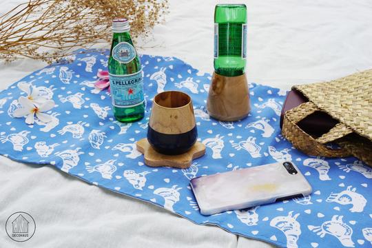 AYAM JAGO Hand-Stamped Batik Table Runner in Sky Blue Colour