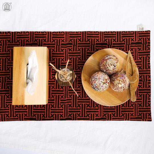 GEOMETRY Batik Handstamped Table Runner in Red