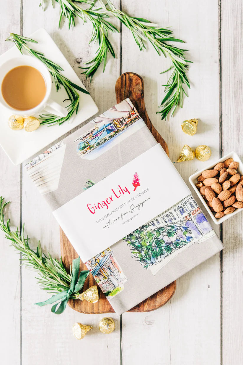 Singapore Themed Organic Cotton Tea Towel