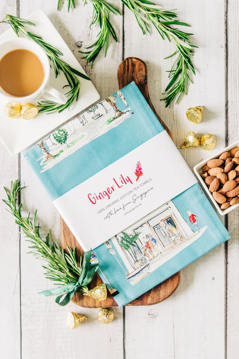 Singapore Themed Organic Cotton Tea Towel
