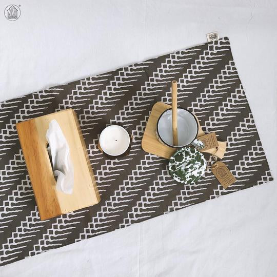 PARANG GEOMETRIC Batik Hand-Stamped Table Runner in Stone Grey