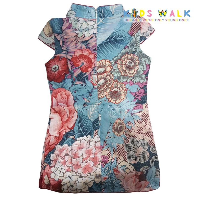 YM-37 BLUE FLORA PRINT KIDS CHEONGSAM