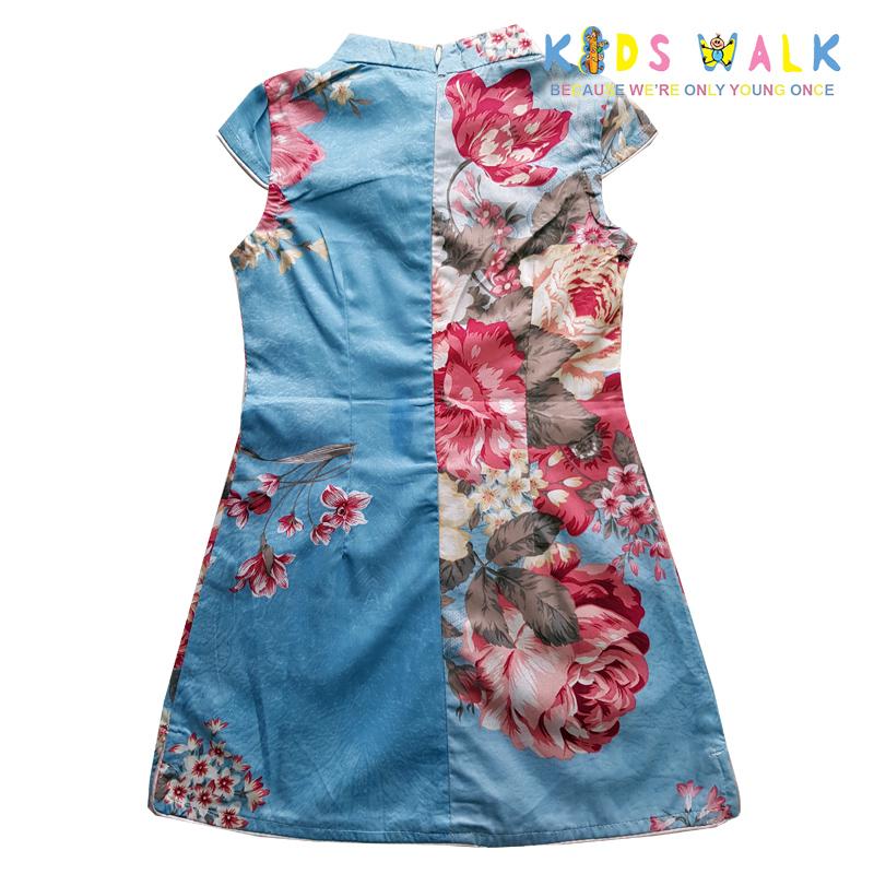 YM-38 LIGHT BLUE FLORA PRINT KIDS CHEONGSAM