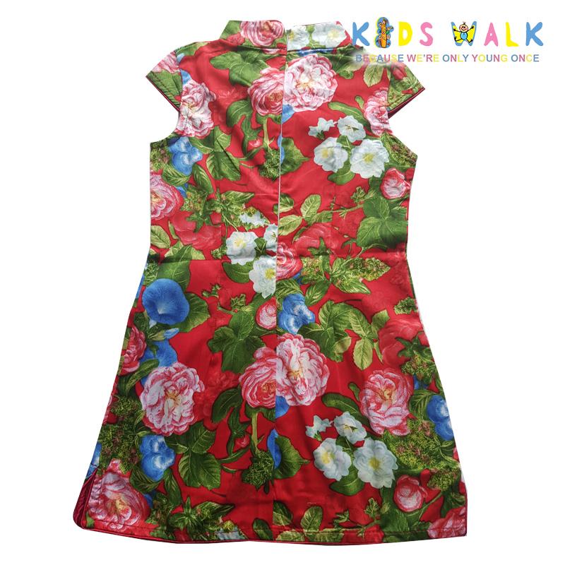 YM-50 RED FLORA PRINT KIDS CHEONGSAM